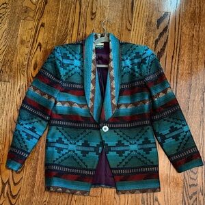 Vintage Southwestern Turquoise Tapestry Blazer